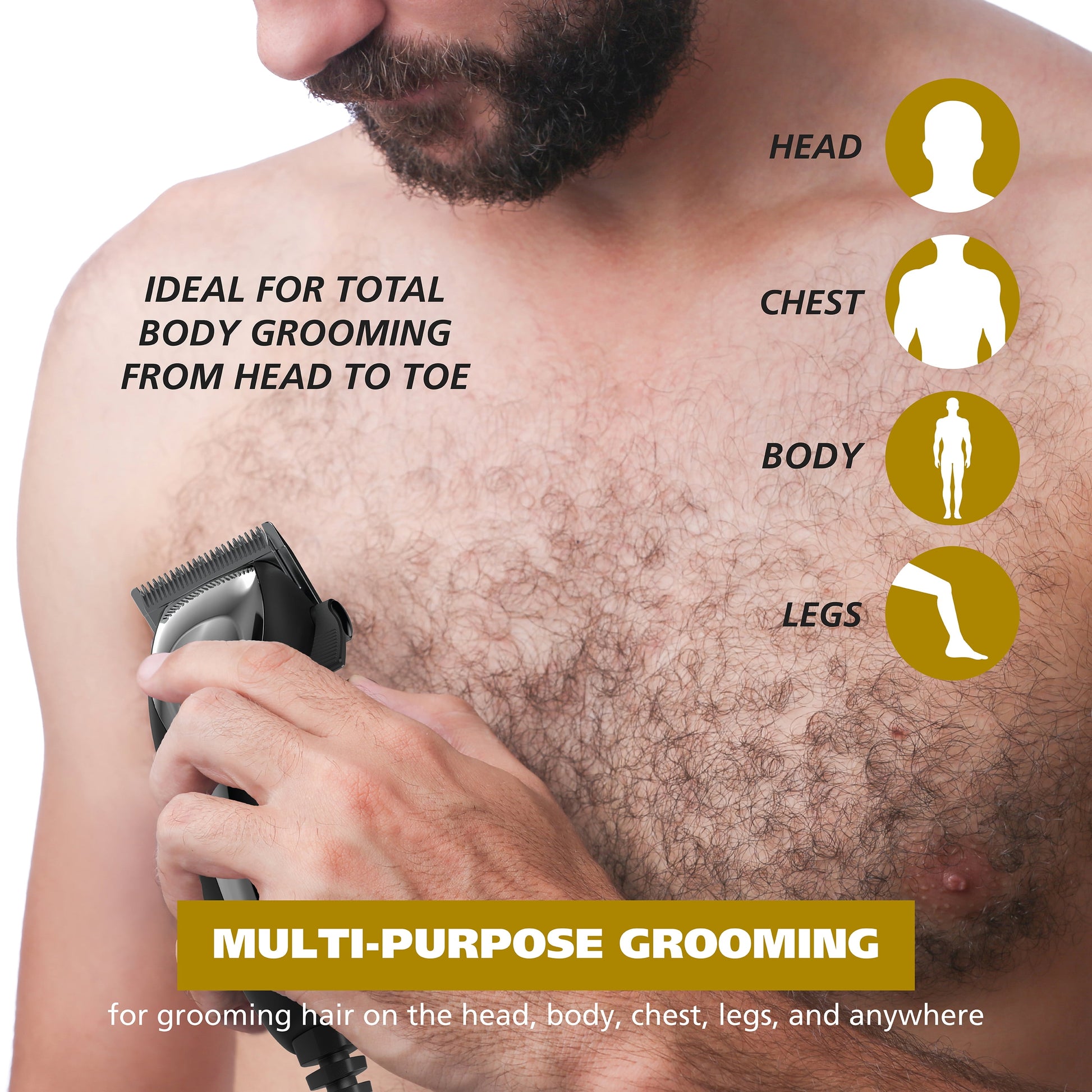 ATV Total Body Manscaper Hair Clipper for Men, Corded 18Pc, Black Chrome 3024498