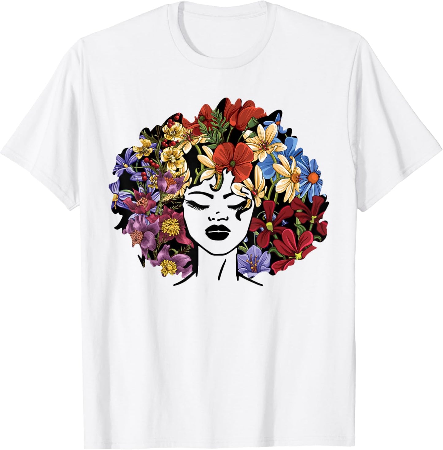 Juneteenth Shirts Women Black History Gift Afro Flower Hair T-Shirt