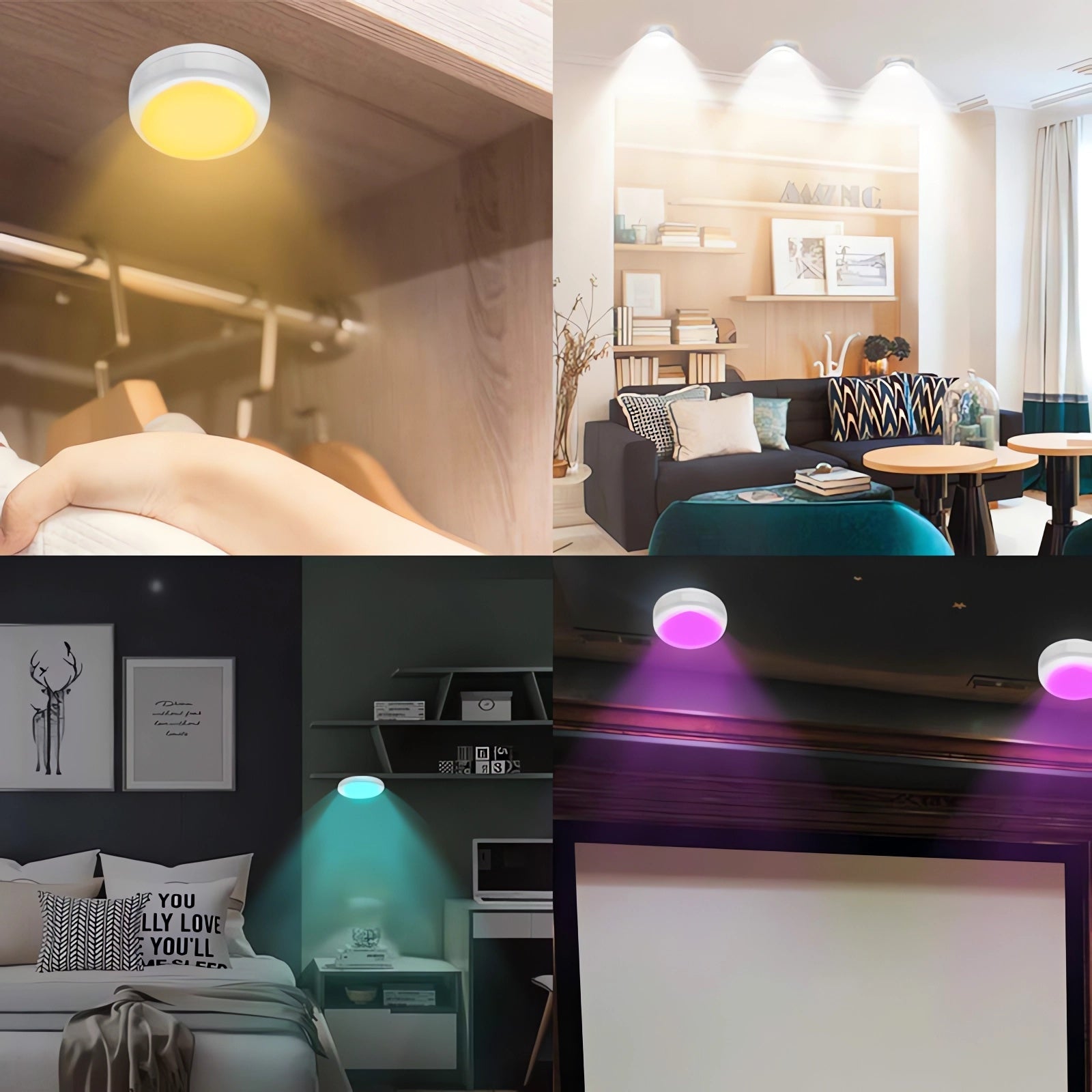 Puck Lights, 13 Colors Changeable LED Puck Lightings Battery Powered Dimmable under Cabinet Lights, Battery Powered under Counter Lights with 2 Wireless Remote Controls for Kitchen (6 Pcs)