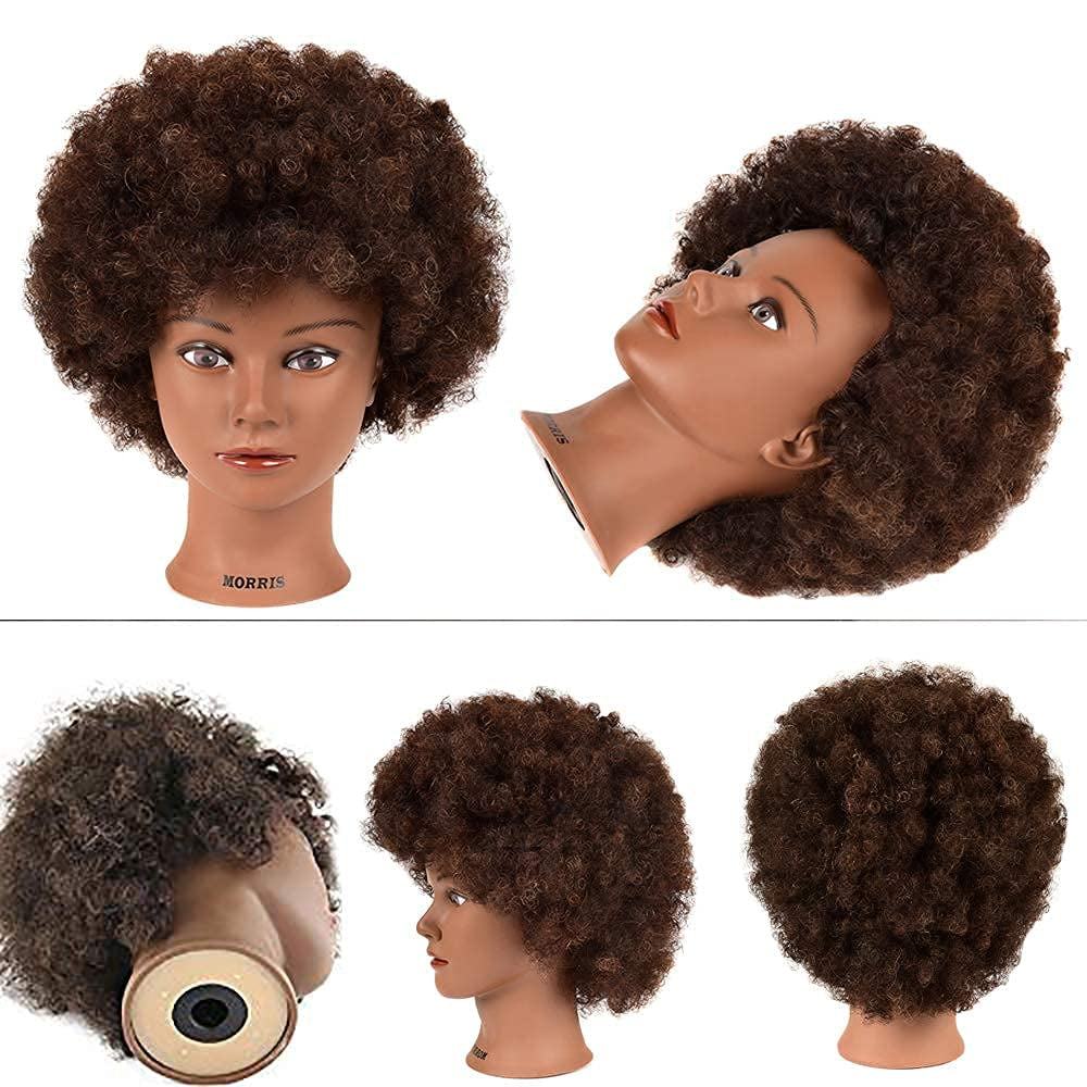 Mannequin Head 100% Human Hair Training Head Curly Hair Manikin Head Cosmetology Doll Head for Hairdresser Practice Styling Braiding with Clamp Stand (BB)