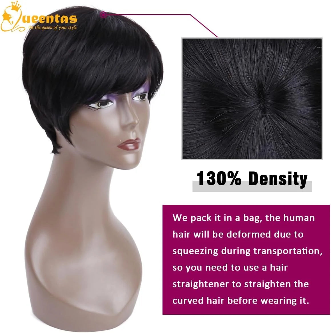 9" Human Hair Wig Short Wigs for Black Women Glueless Wigs Human Hair Black Wigs Pixie Cut Wigs with Bangs