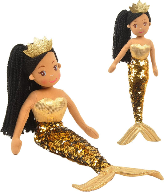 Toys, Kristal Mermaid with Reversible Sequin Tail, Soft Plush Mermaid Doll, Gold, 18" Mermaid Toys for Little Girls, Sirenas Para Ninas, Sirenas Plush (89001-2)