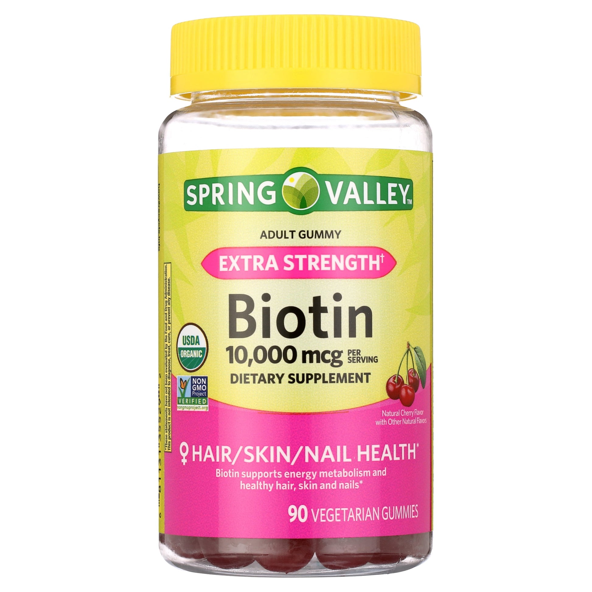 Non GMO Biotin Dietary Supplement Gummies, Cherry, 10000 Mcg, 90 Count