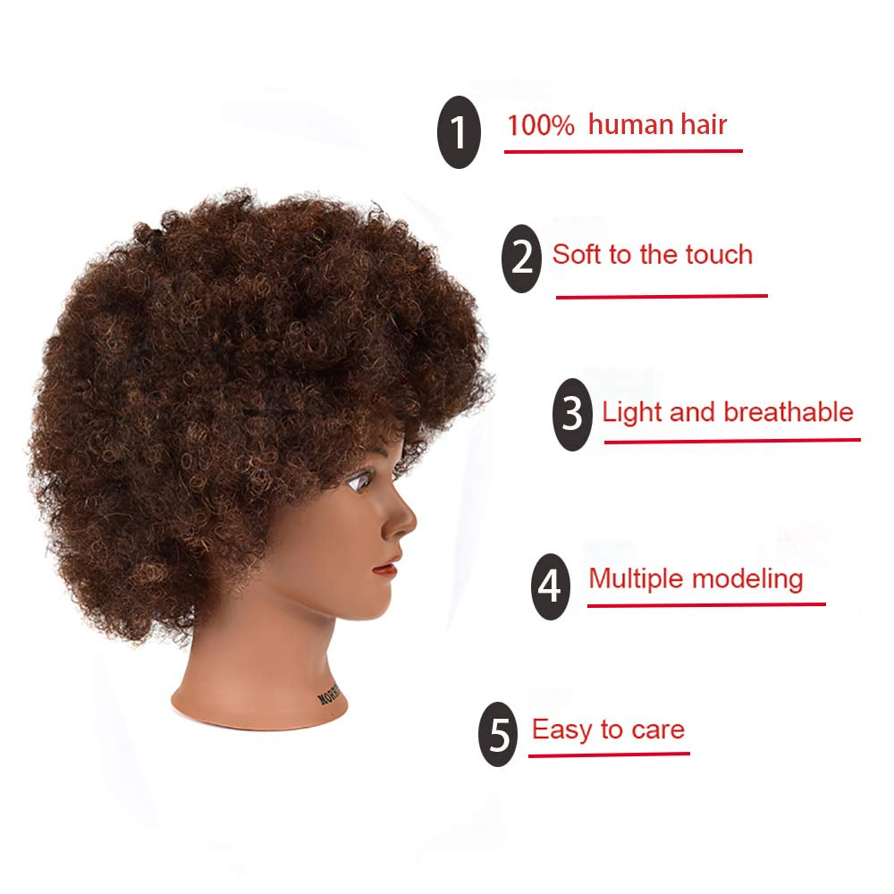 Mannequin Head 100% Human Hair Training Head Curly Hair Manikin Head Cosmetology Doll Head for Hairdresser Practice Styling Braiding with Clamp Stand (BB)