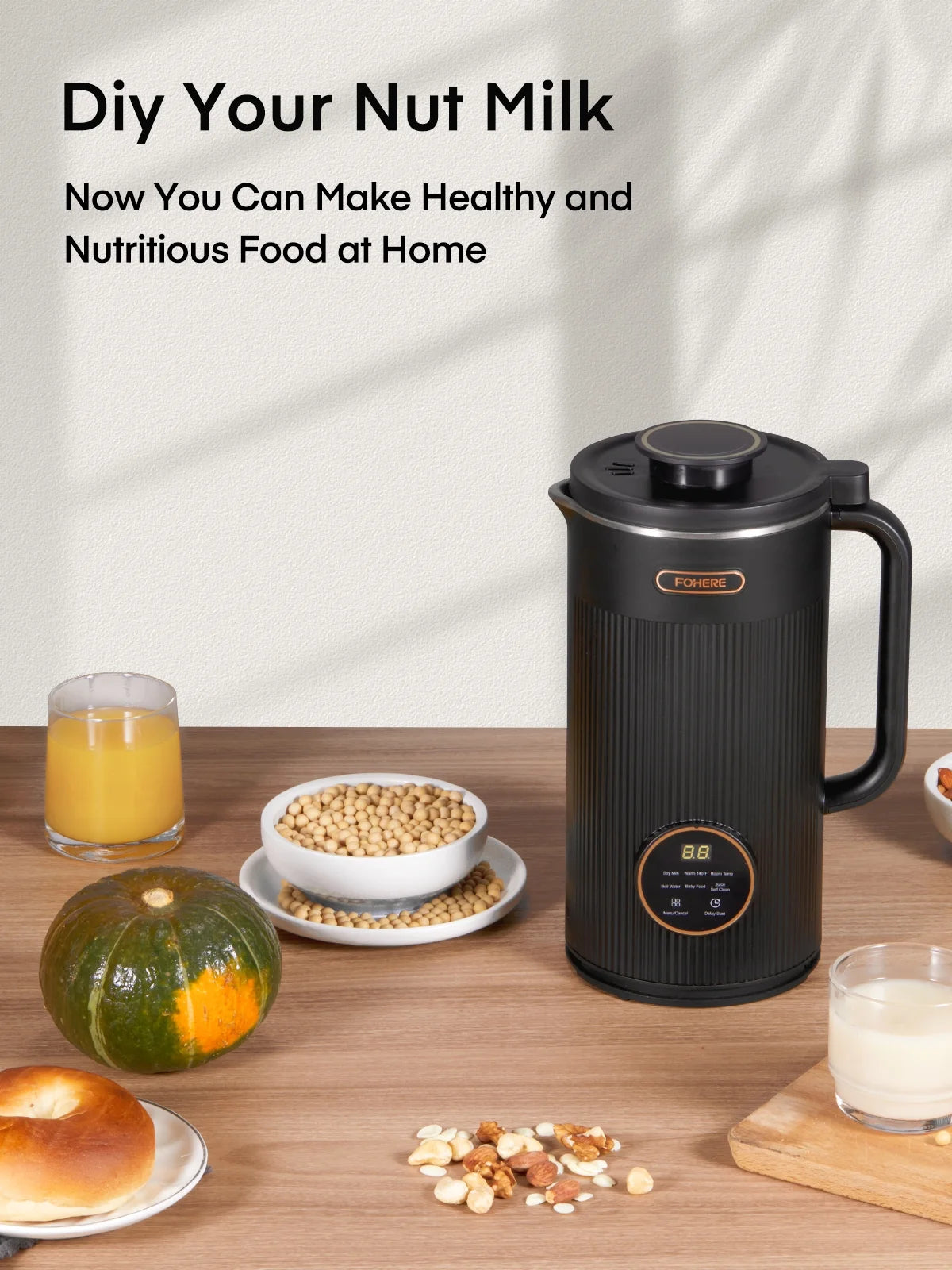 Nut Milk Maker, 35Oz Automatic Machine, 800W Homemade Plant Milk, Oat, Soy, Juice and Free-Dairy Drinks, with Delay Start/Self-Clean/Keep Warm/Boil