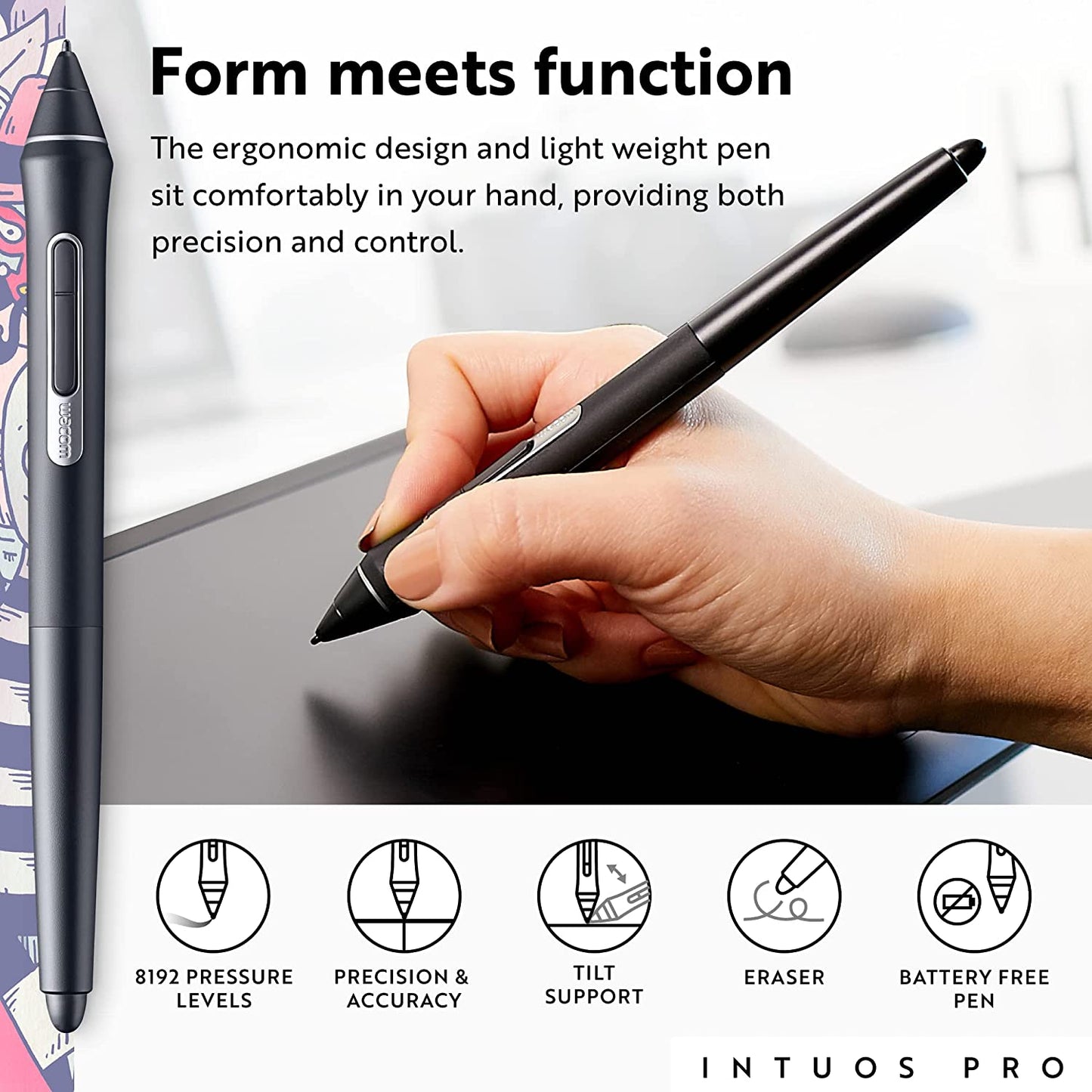 Intuos Pro Small Bluetooth Graphics Drawing Tablet, 6 Customizable Expresskeys, 8192 Pressure Sensitive Pro Pen 2 Included, Compatible with Mac OS and Windows,Black