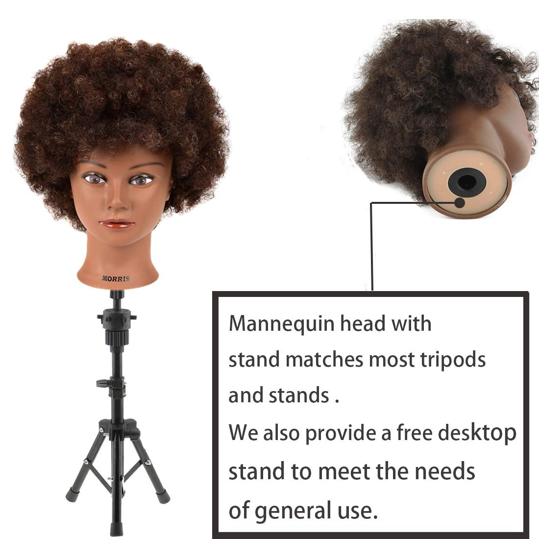 Mannequin Head 100% Human Hair Training Head Curly Hair Manikin Head Cosmetology Doll Head for Hairdresser Practice Styling Braiding with Clamp Stand (BB)