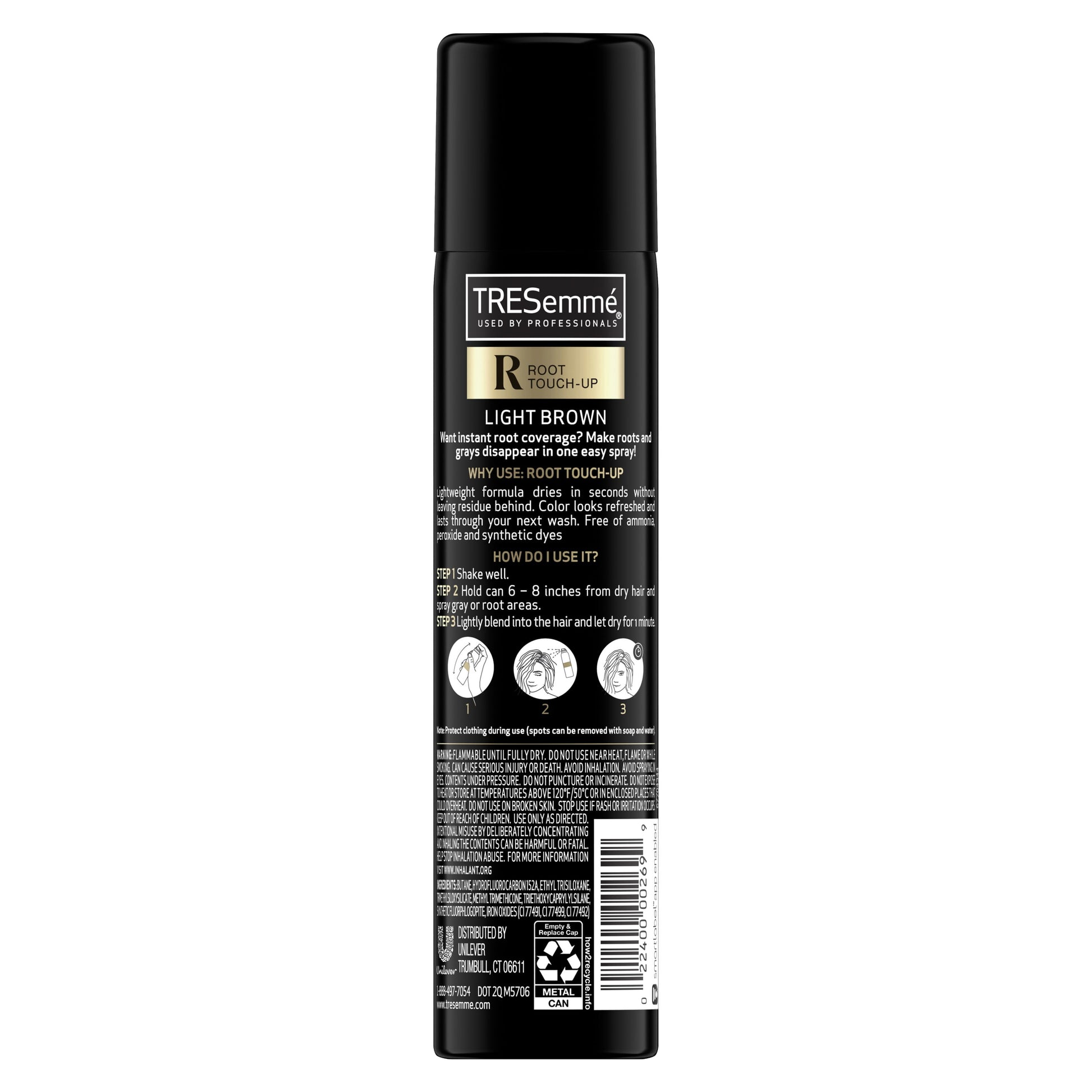 Tresemme Temporary Hair Color Root Touch-Up Spray for Light Brown Hair Ammonia-Free, 2.5 Oz