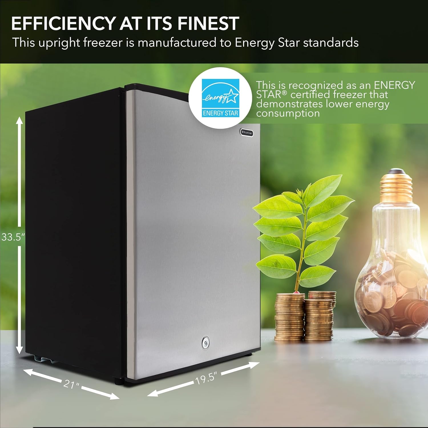 CUF-301SS Energy Star 3.0 Cubic Feet Upright Freezer, Stainless Steel-3, 21"D X 19.5"W X 33.5"H, Black