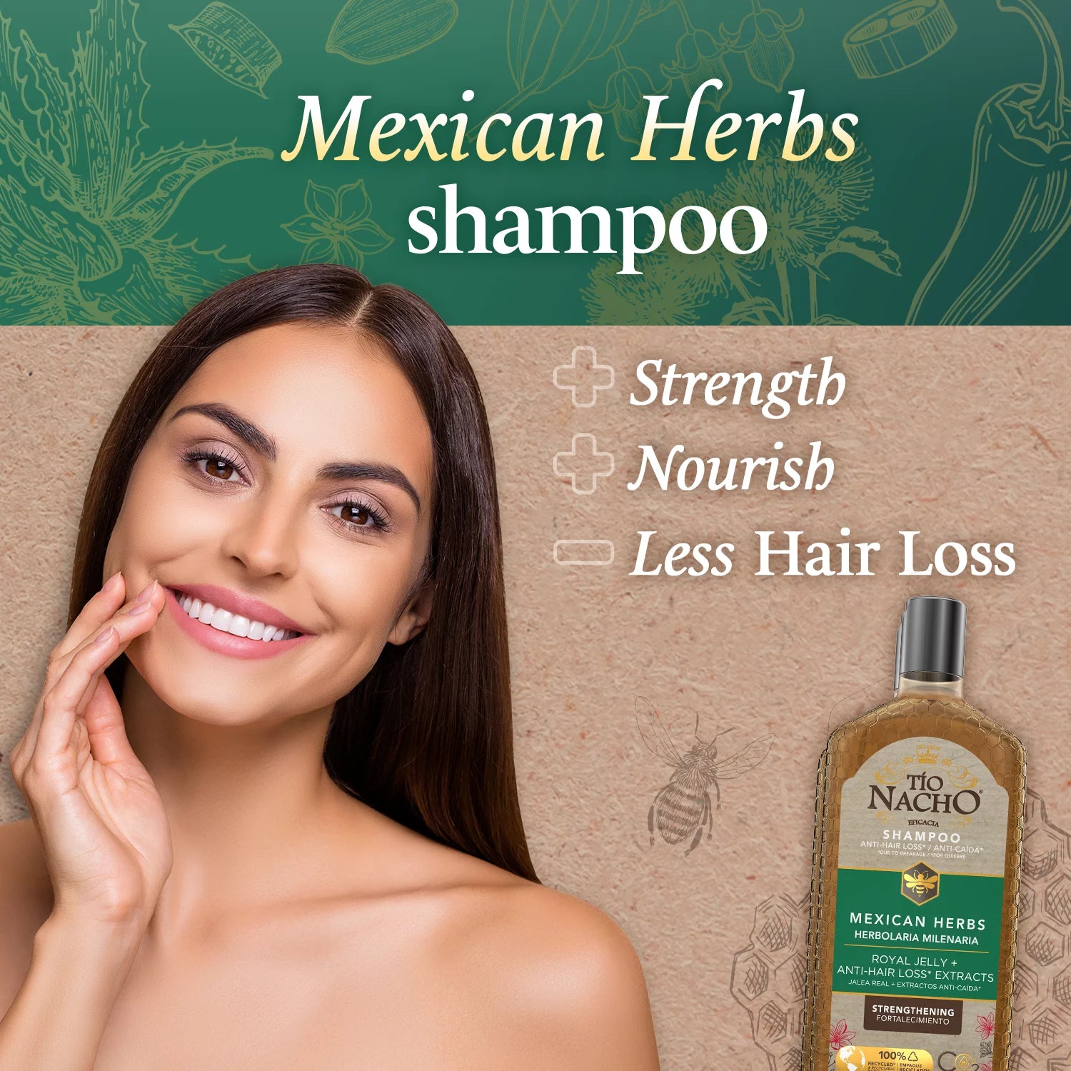 Eficacia Mexican Herb Repair Shampoo, Strengthens Hair, Hydrates, All Hair Types, 14 Fl Oz