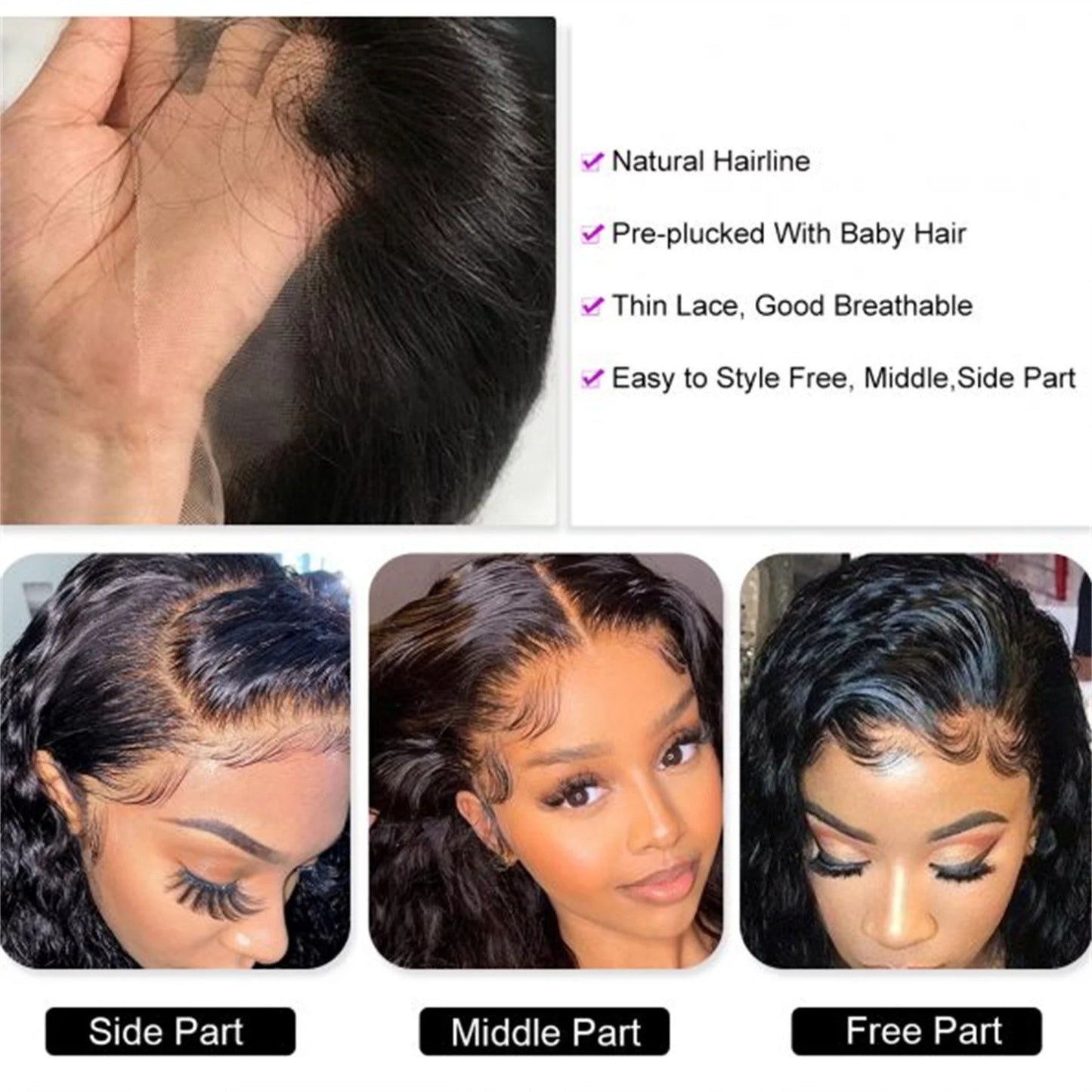 Lace Front Wigs Human Hair Deep Wave 13X4 Lace Frontal Wig 100% Short Brazilian Virgin Wig 12” Inch Pre Plucked with Baby Hair for Black Women 250% Density Natural Black Color