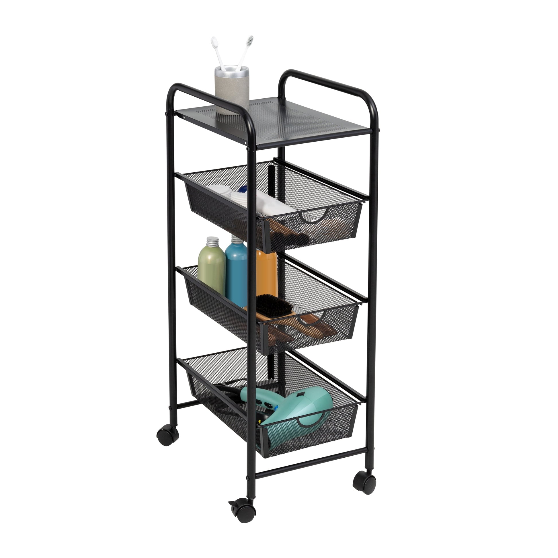 Metal 3-Drawer Rolling Storage Cart, Black