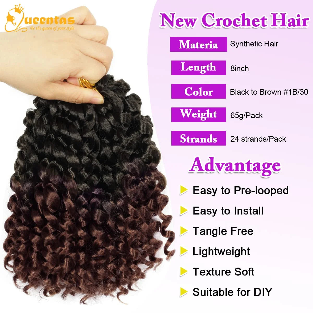 Curly Crochet Hair for Black Women 8 Passion Twist Crochet Hair Kanekalon Locs Crochet Braiding Hair 2 Packs Ocean Wave Crochet Hair 1B/27)