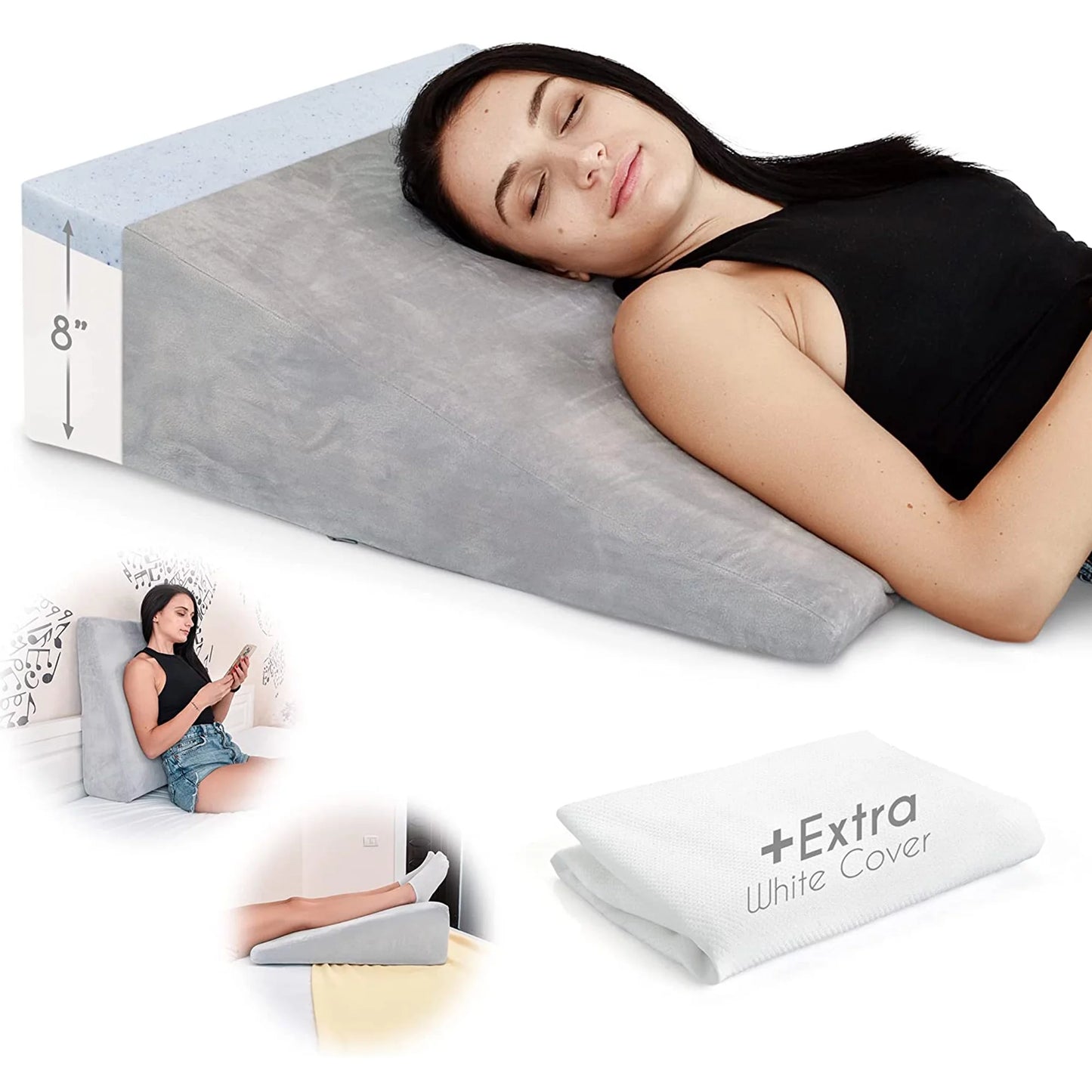 8” Wedge Pillow for Sleeping Multipurpose Elevated Pillows for Back and Neck Pain