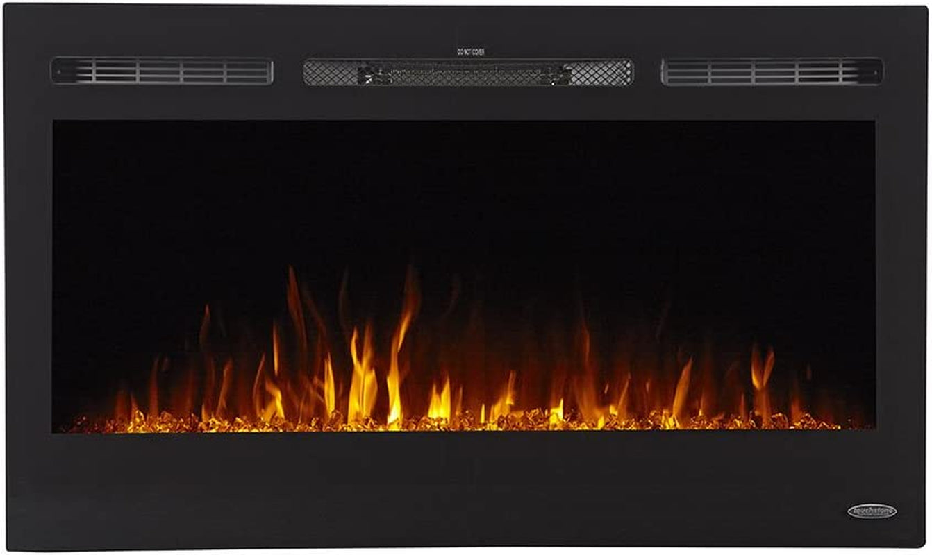 Smart Electric Fireplace-The Sideline 36 Inch Wide-In Wall Recessed-30 Realistic Ember Color/Flame Options-1500W Heater W/Thermostat-Black-Log & Crystal Hearth Options -Alexa/Wifi Enabled