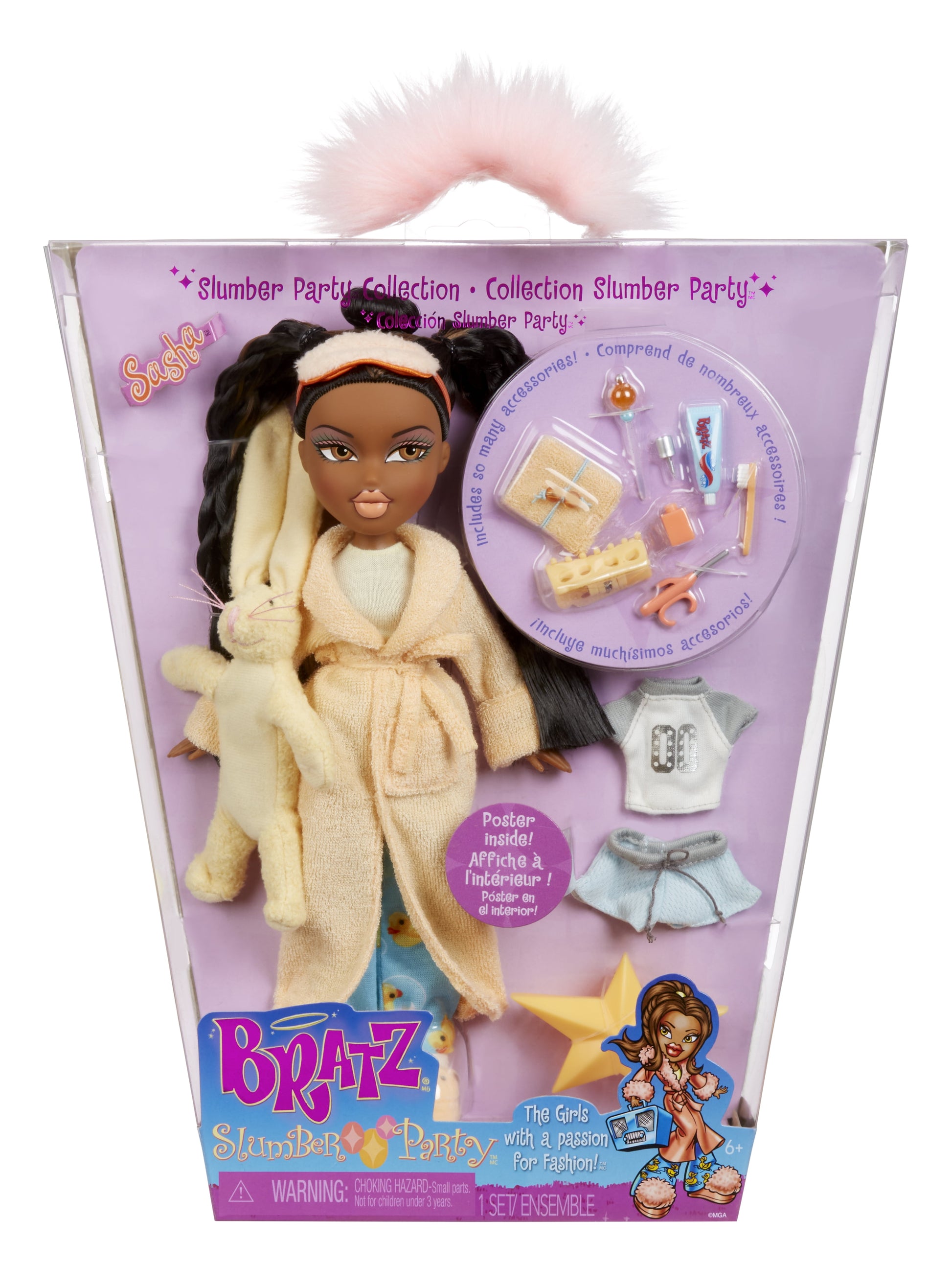 Slumber Party Sasha Fashion Doll with 2 Sets of Pajamas, Plush, and Accessories