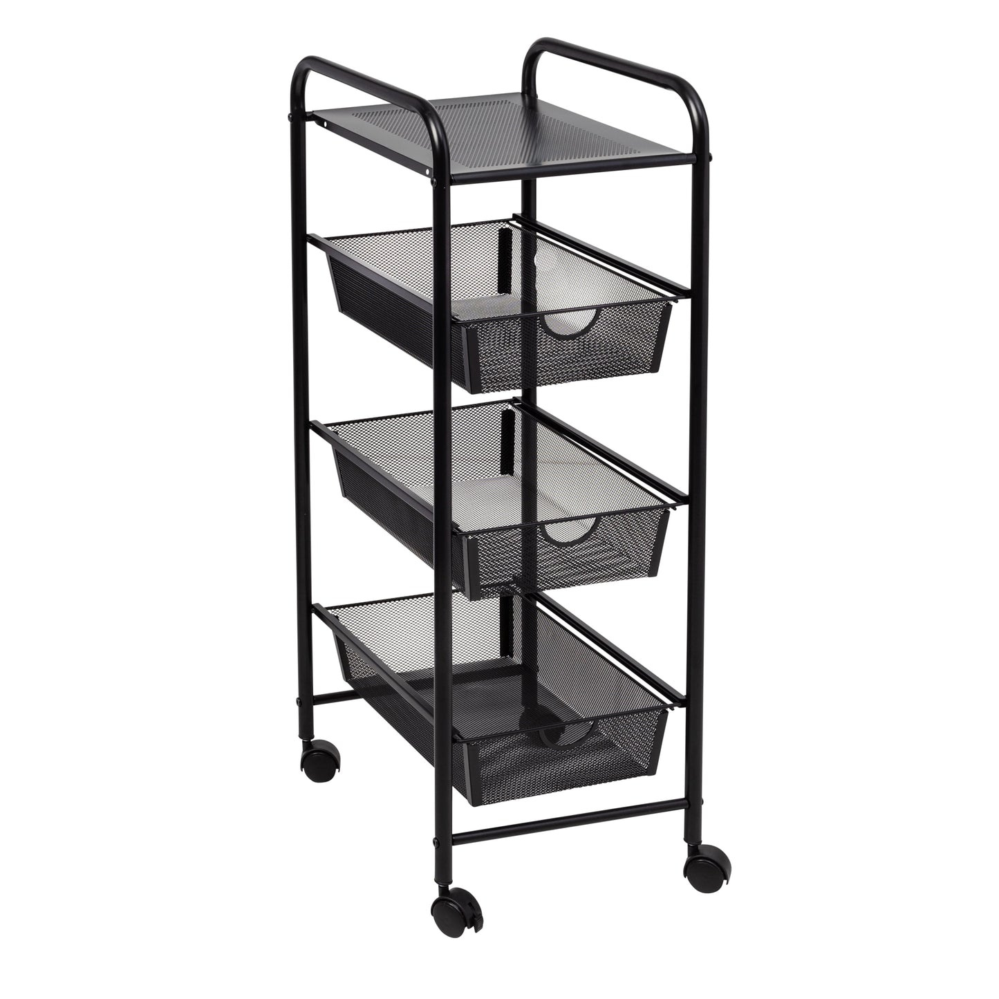 Metal 3-Drawer Rolling Storage Cart, Black