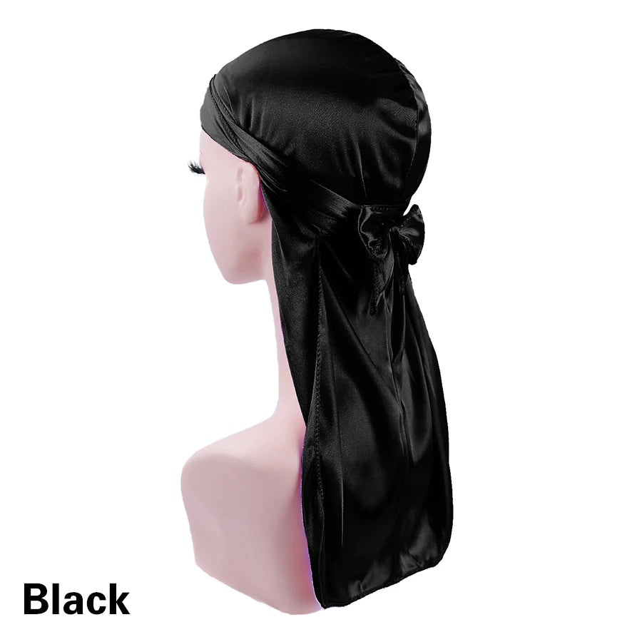 Unisex Silky Durags Bandanas Turban Hat Wigs Doo Men Satin Durag Biker Headwear Headband Hair Accessories Extra Long Tail Du-Rag