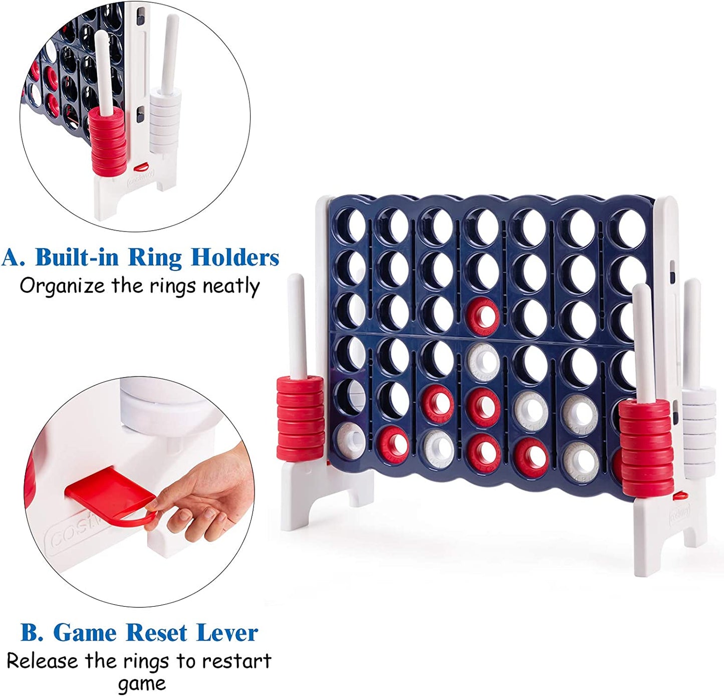 Jumbo 4-To-Score Giant Game Set, 4 in a Row for Kids and Adults, 3.5FT Tall Indoor & Outdoor Game Set with 42 Jumbo Rings & Quick-Release Slider, Perfect for Holiday Party & Family Game