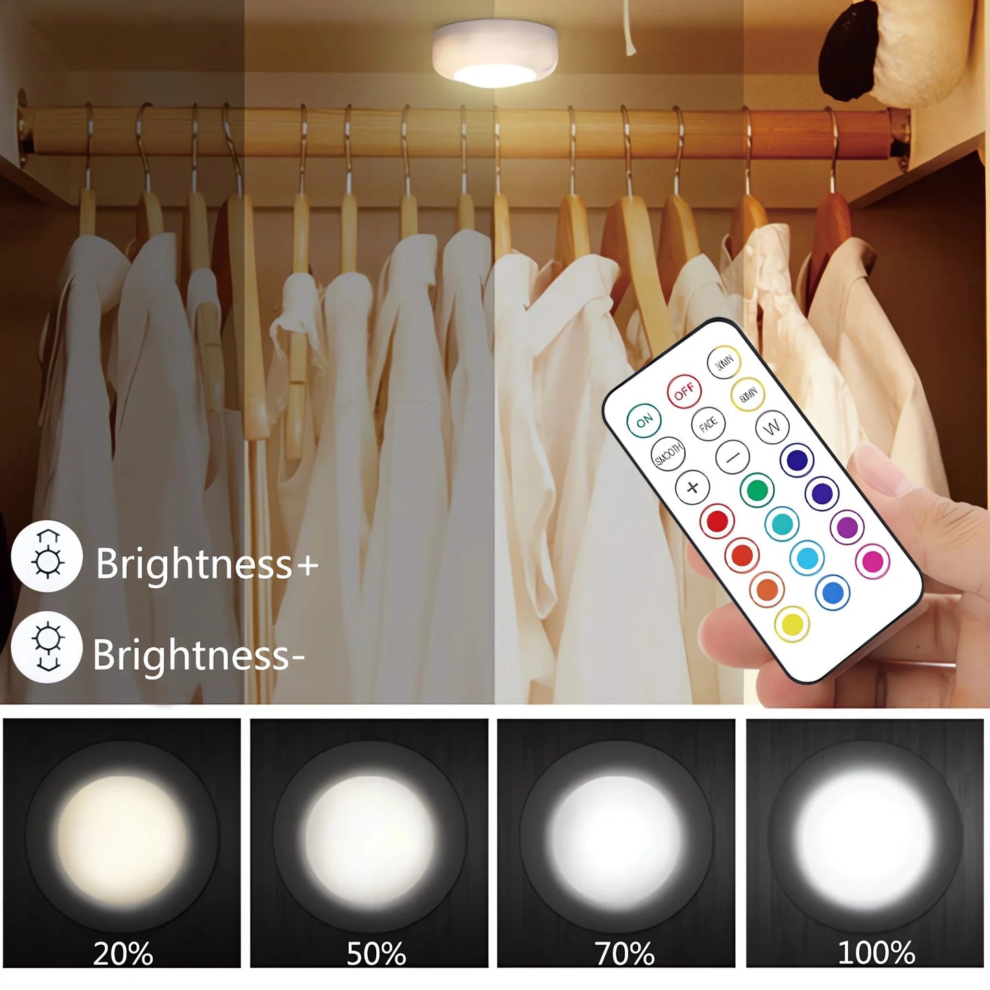 Puck Lights, 13 Colors Changeable LED Puck Lightings Battery Powered Dimmable under Cabinet Lights, Battery Powered under Counter Lights with 2 Wireless Remote Controls for Kitchen (6 Pcs)