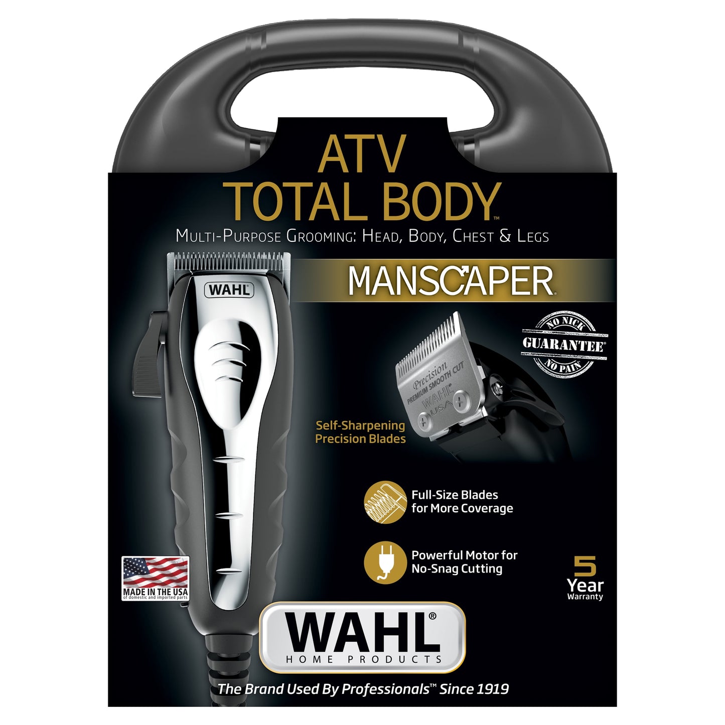 ATV Total Body Manscaper Hair Clipper for Men, Corded 18Pc, Black Chrome 3024498