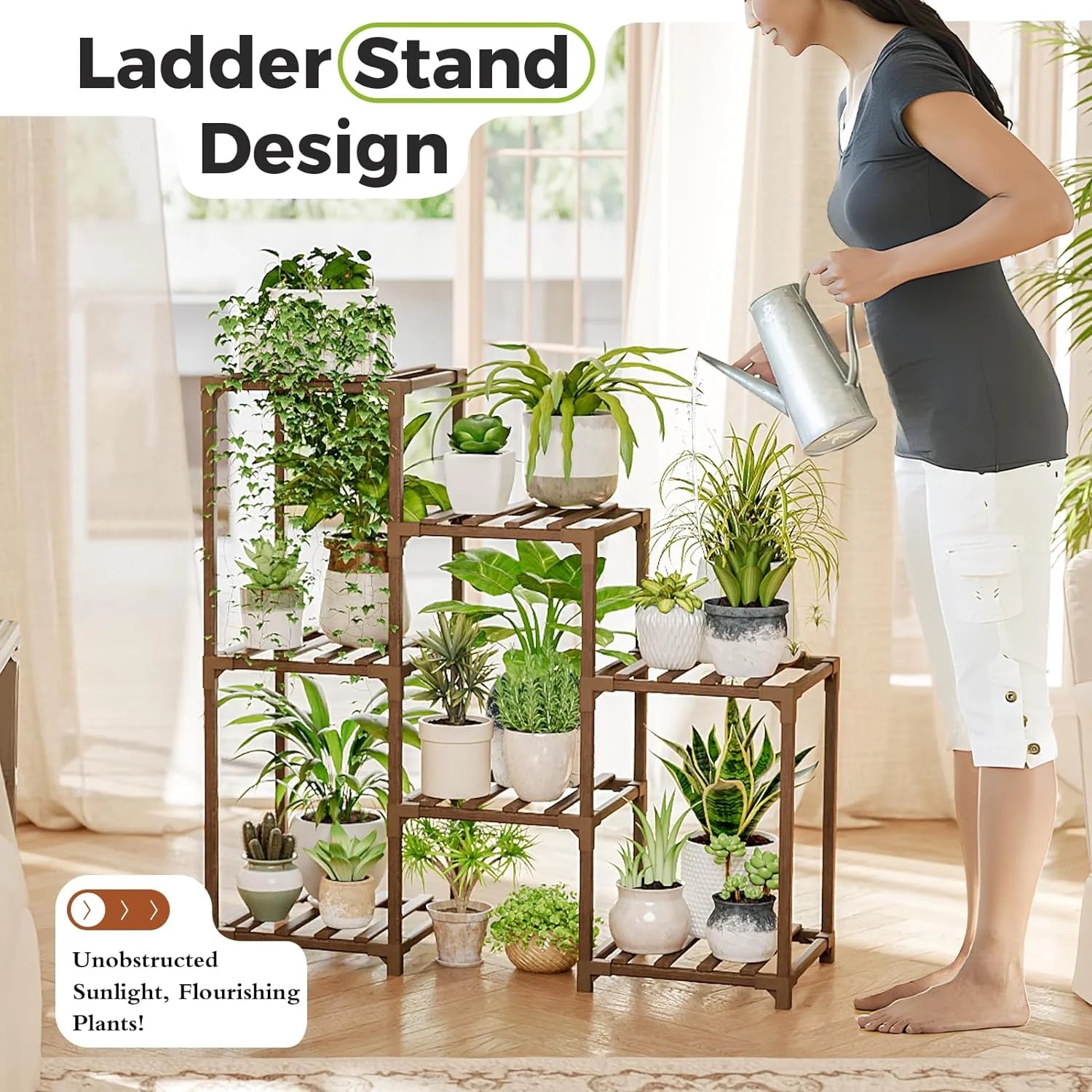 Plant Stand Indoor Plant Shelf Outdoor Wood Tiered Plant Rack for Multiple Plants 3 Tiers Ladder Plant Holder for 7 Plant Pots Boho Home Decor for Gardening Gifts