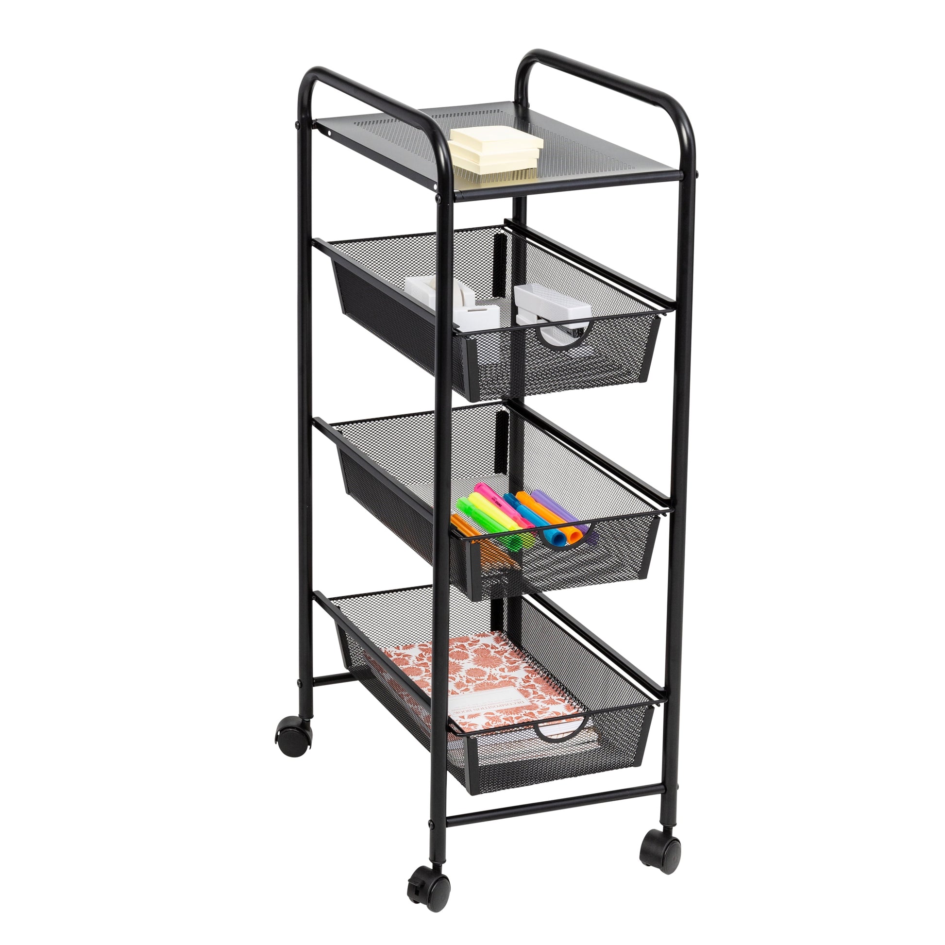 Metal 3-Drawer Rolling Storage Cart, Black