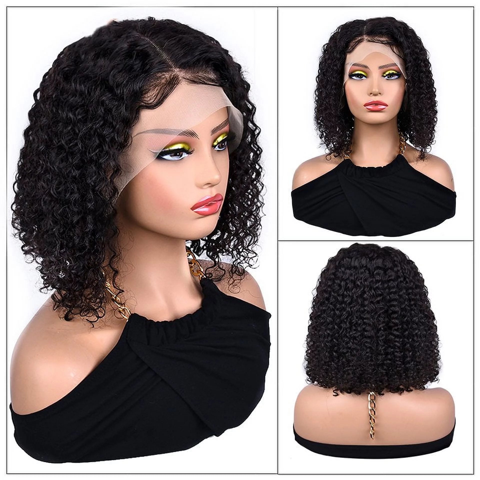 Lace Front Wigs Human Hair Deep Wave 13X4 Lace Frontal Wig 100% Short Brazilian Virgin Wig 12” Inch Pre Plucked with Baby Hair for Black Women 250% Density Natural Black Color