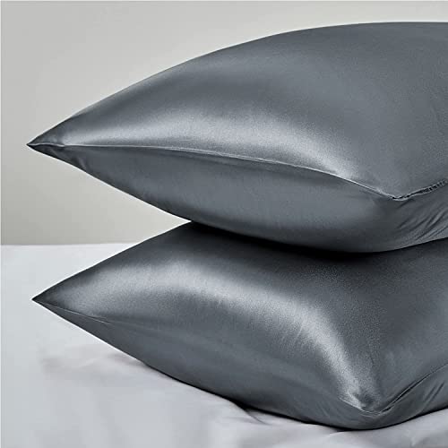 Bedsure Satin Pillowcase for Hair and Skin Queen - Silver Grey Silk Pillowcase 2 Pack 20x30 inches - Satin Pillow Cases Set of 2 with Envelope Closure, Gifts for Women Men